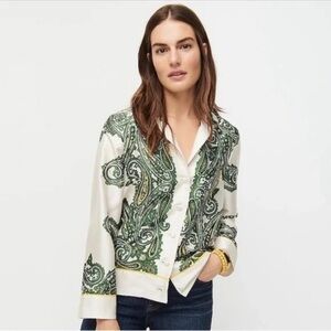 J. Crew Green and White Paisley Blouse